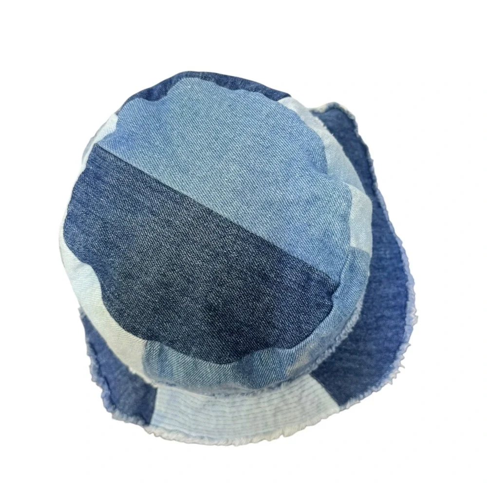 Garage‎ Patchwork Denim Bucket Hat Blue Frayed Raw Edge Y2K Festival One Size